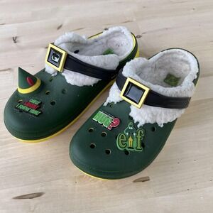 Crocs Elf Movie Clog Shoes Kids Size J6 Green Fuzzy Lined Christmas Holiday